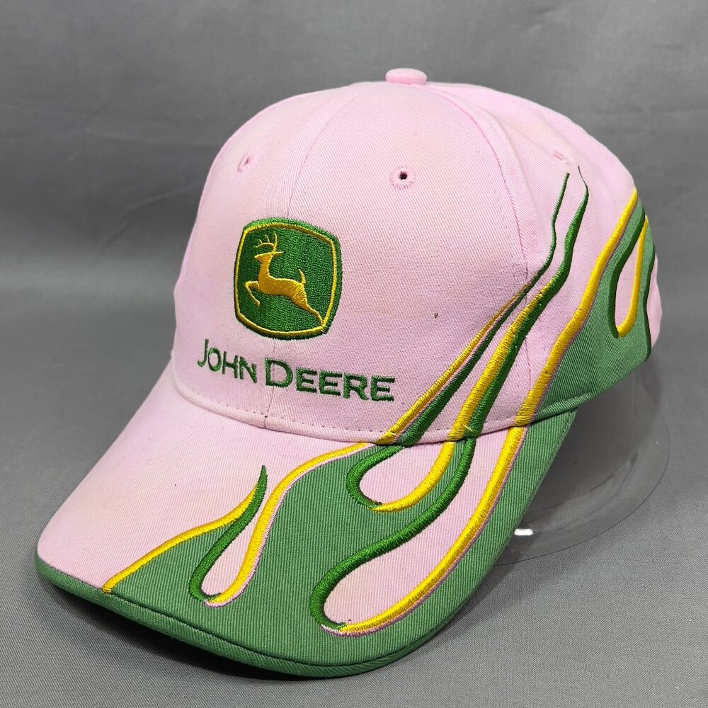 John Deere Strapback Cap Hat Pink Tractor Farm Rancher Souvenir Flames Womens